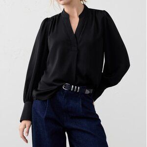 Banana Republic Crepe Blouse XL NWT Black Volume Sleeve Top $70 Retail
